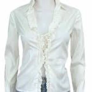 Trina Turk White Ruffled laced front Women's Top large